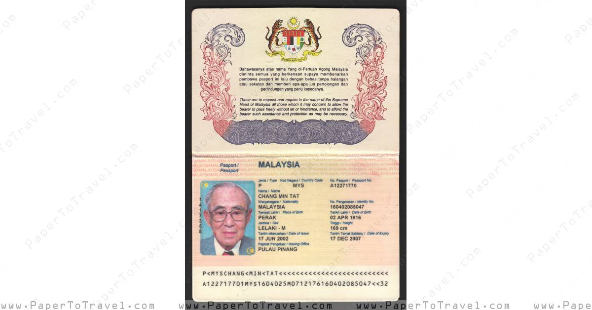 « Biodata & Page 1 » Malaysia : International Passport — Series IV