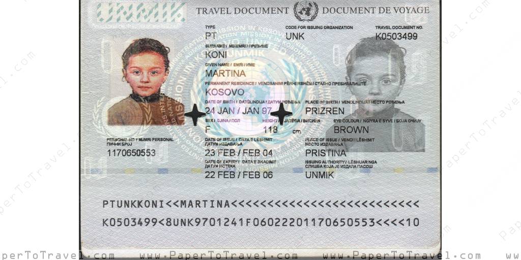 « Biodata Page » Kosovo : UNMIK Travel Document (2004 — 2006) Child