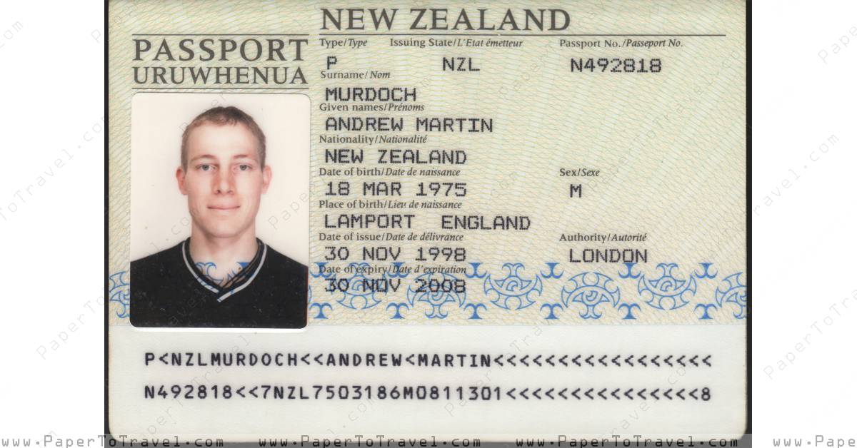« Biodata Page » New Zealand : International Passport (1998 — 2008)