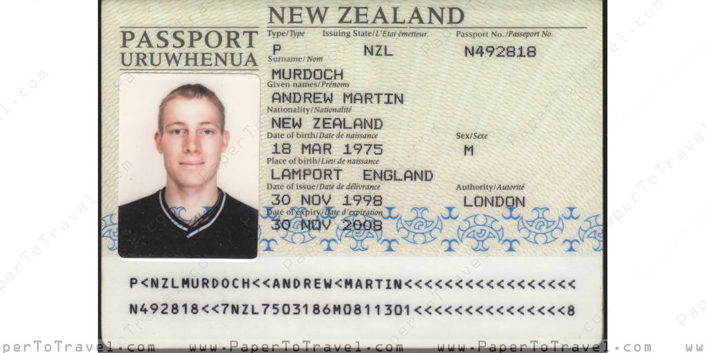« Biodata Page » New Zealand : International Passport (1998 — 2008)