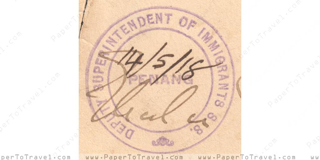 « Issuing Authority » Straits Settlements : Passport (1918)