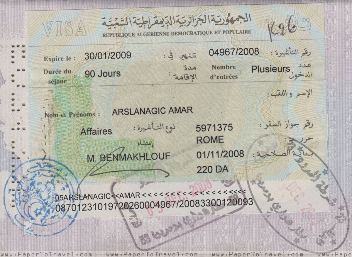 Италия нужна ли виза для россиян. Виза Алжир. Фото на визу в Алжир. Анкета на визу в Алжир. Образец визы в Алжир.