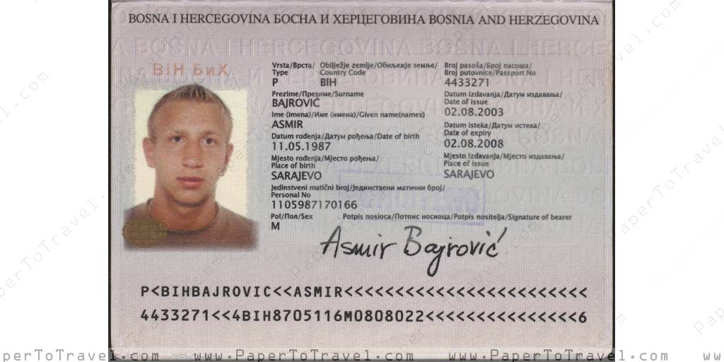 « Biodata Page » Bosnia and Herzegovina : International Passport (2003
