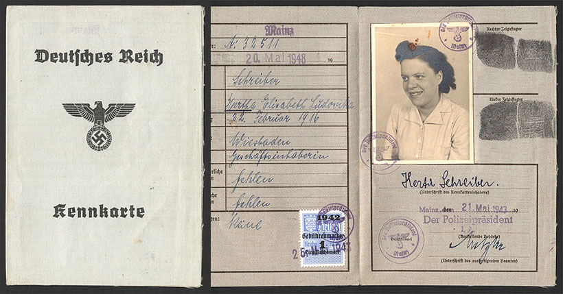 German Third Reich - Civilian Identity Card 'Kennkarte' (1943) Issued in Mainz